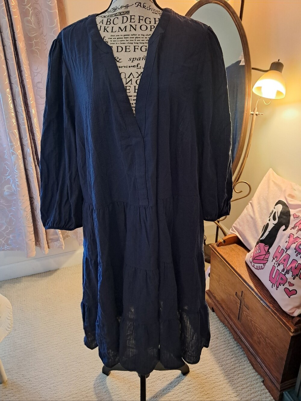 Torrid Gauze Navy Tiered V-Neck Midi Dress Sz 3